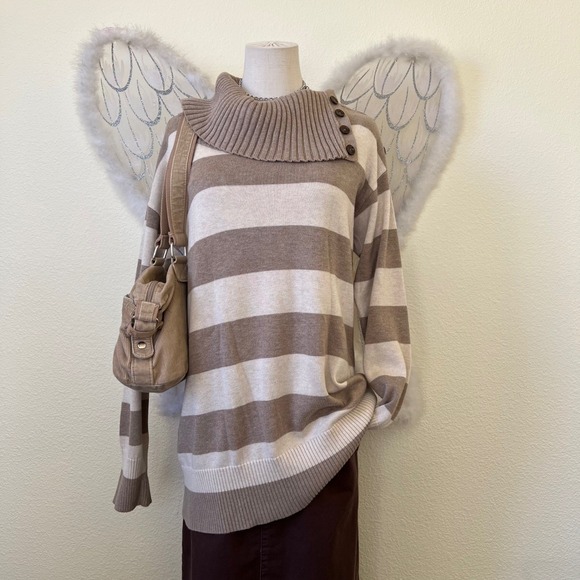 Whimsy Twee Striped Cowl Neck Button Detail Sweater Indie Sleaze Mori Kawaii - Picture 1 of 9